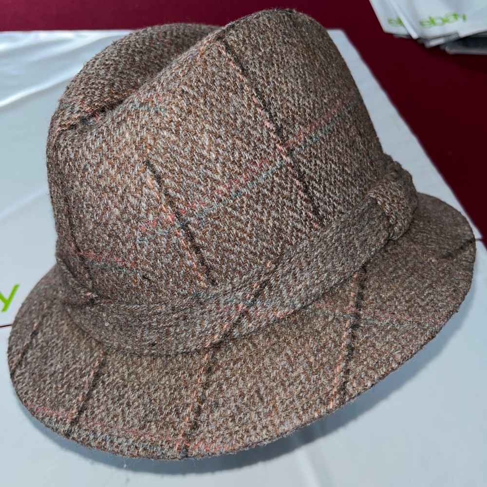 Dorfman Pacific WOOL FEDORA HAT classy brown tweed Front Pinch Gatsby gangster